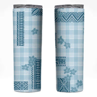 Hawaiian Quilt Tapa On Cold Blue Palaka Motifs Skinny Tumbler