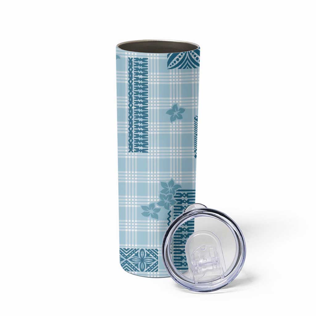Hawaiian Quilt Tapa On Cold Blue Palaka Motifs Skinny Tumbler