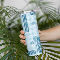 Hawaiian Quilt Tapa On Cold Blue Palaka Motifs Skinny Tumbler