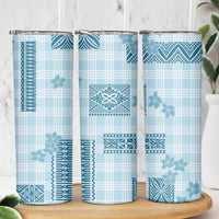 Hawaiian Quilt Tapa On Cold Blue Palaka Motifs Skinny Tumbler