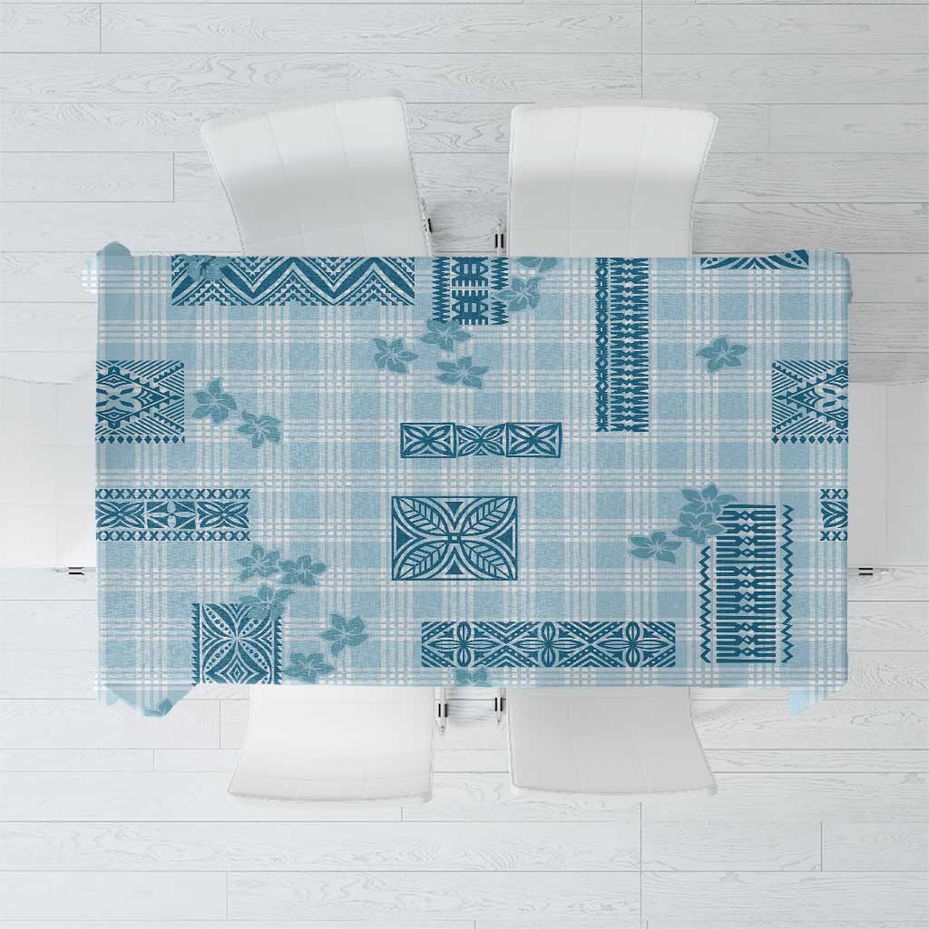 Hawaiian Quilt Tapa On Cold Blue Palaka Motifs Tablecloth