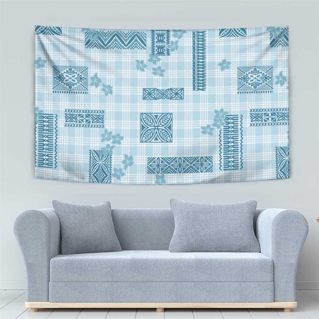 Hawaiian Quilt Tapa On Cold Blue Palaka Motifs Tapestry