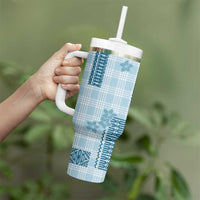 Hawaiian Quilt Tapa On Cold Blue Palaka Motifs Tumbler With Handle