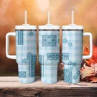 Hawaiian Quilt Tapa On Cold Blue Palaka Motifs Tumbler With Handle