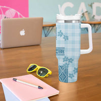 Hawaiian Quilt Tapa On Cold Blue Palaka Motifs Tumbler With Handle