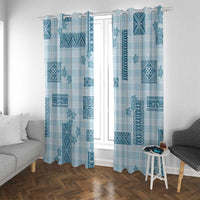 Hawaiian Quilt Tapa On Cold Blue Palaka Motifs Window Curtain