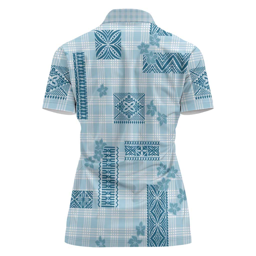 Hawaiian Quilt Tapa On Cold Blue Palaka Motifs Women Polo Shirt