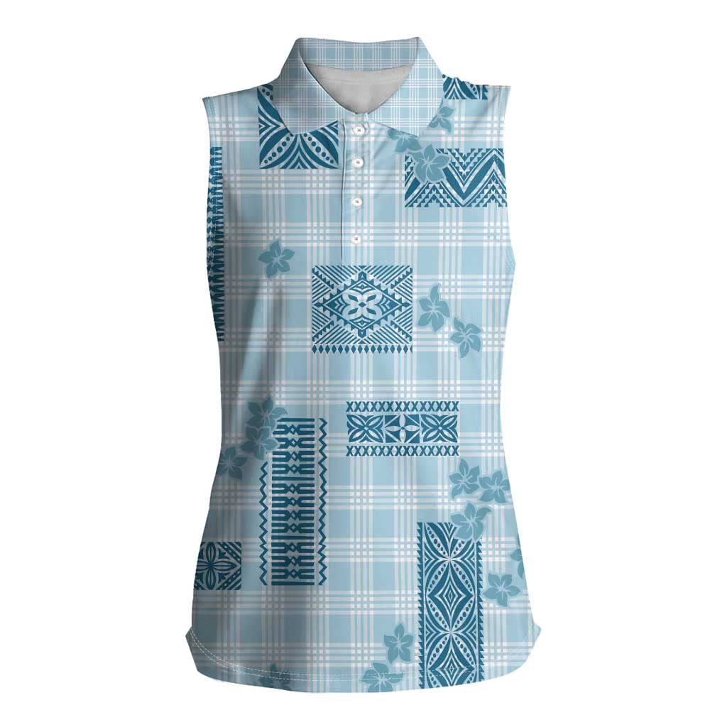 Hawaiian Quilt Tapa On Cold Blue Palaka Motifs Women Sleeveless Polo Shirt