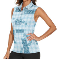 Hawaiian Quilt Tapa On Cold Blue Palaka Motifs Women Sleeveless Polo Shirt