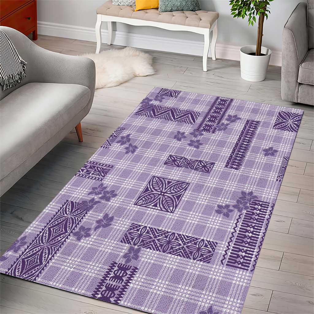 Hawaiian Quilt Tapa On Lilac Palaka Motifs Area Rug
