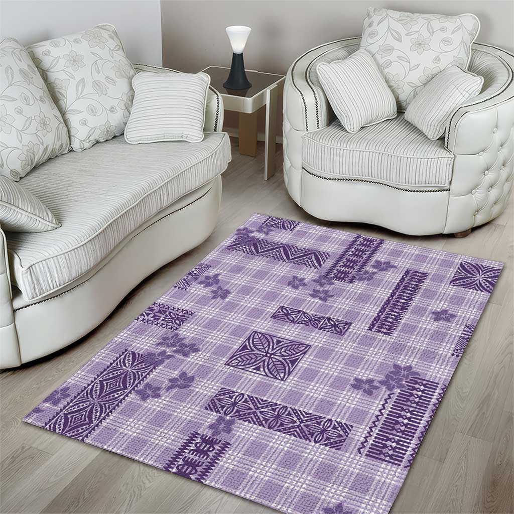 Hawaiian Quilt Tapa On Lilac Palaka Motifs Area Rug