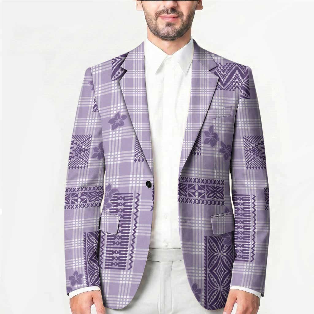 Hawaiian Quilt Tapa On Lilac Palaka Motifs Blazer