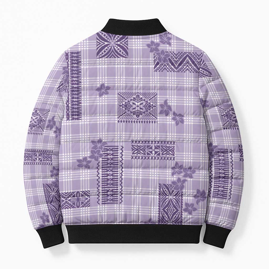 Hawaiian Quilt Tapa On Lilac Palaka Motifs Bomber Puffer Jacket