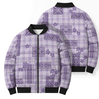 Hawaiian Quilt Tapa On Lilac Palaka Motifs Bomber Puffer Jacket