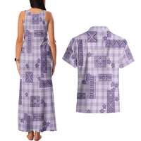 Hawaiian Quilt Tapa On Lilac Palaka Motifs Couples Matching Tank Maxi Dress and Hawaiian Shirt