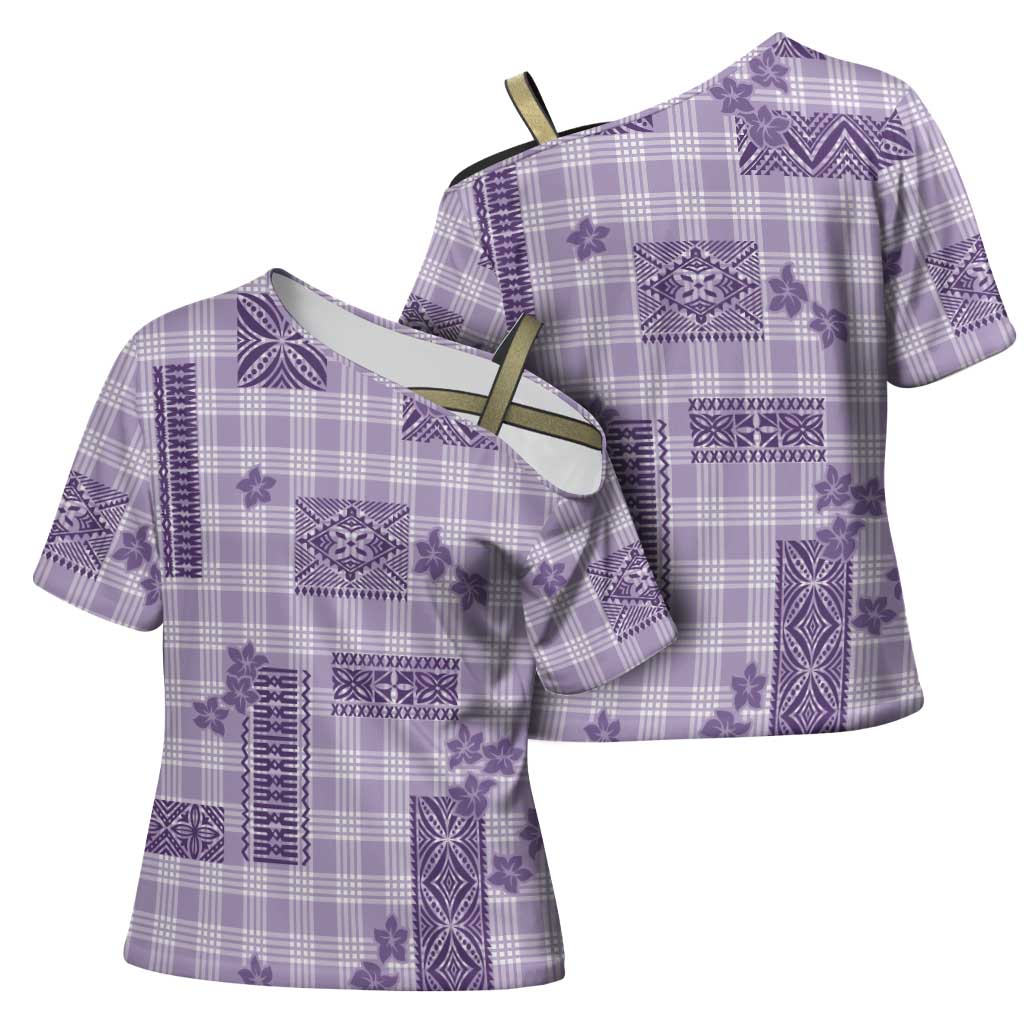 Hawaiian Quilt Tapa On Lilac Palaka Motifs Cross Shoulder Shirt
