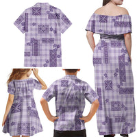 Hawaiian Quilt Tapa On Lilac Palaka Motifs Family Matching Off Shoulder Maxi Dress and Hawaiian Shirt