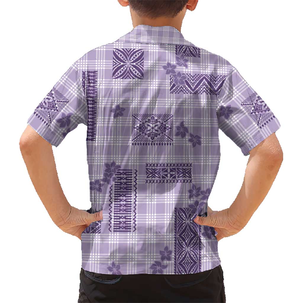 Hawaiian Quilt Tapa On Lilac Palaka Motifs Family Matching Off Shoulder Short Dress and Hawaiian Shirt