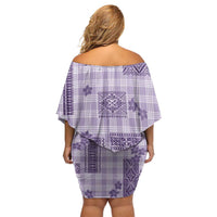 Hawaiian Quilt Tapa On Lilac Palaka Motifs Family Matching Off Shoulder Short Dress and Hawaiian Shirt