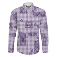 Hawaiian Quilt Tapa On Lilac Palaka Motifs Family Matching Puletasi and Hawaiian Shirt