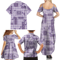 Hawaiian Quilt Tapa On Lilac Palaka Motifs Family Matching Summer Maxi Dress and Hawaiian Shirt
