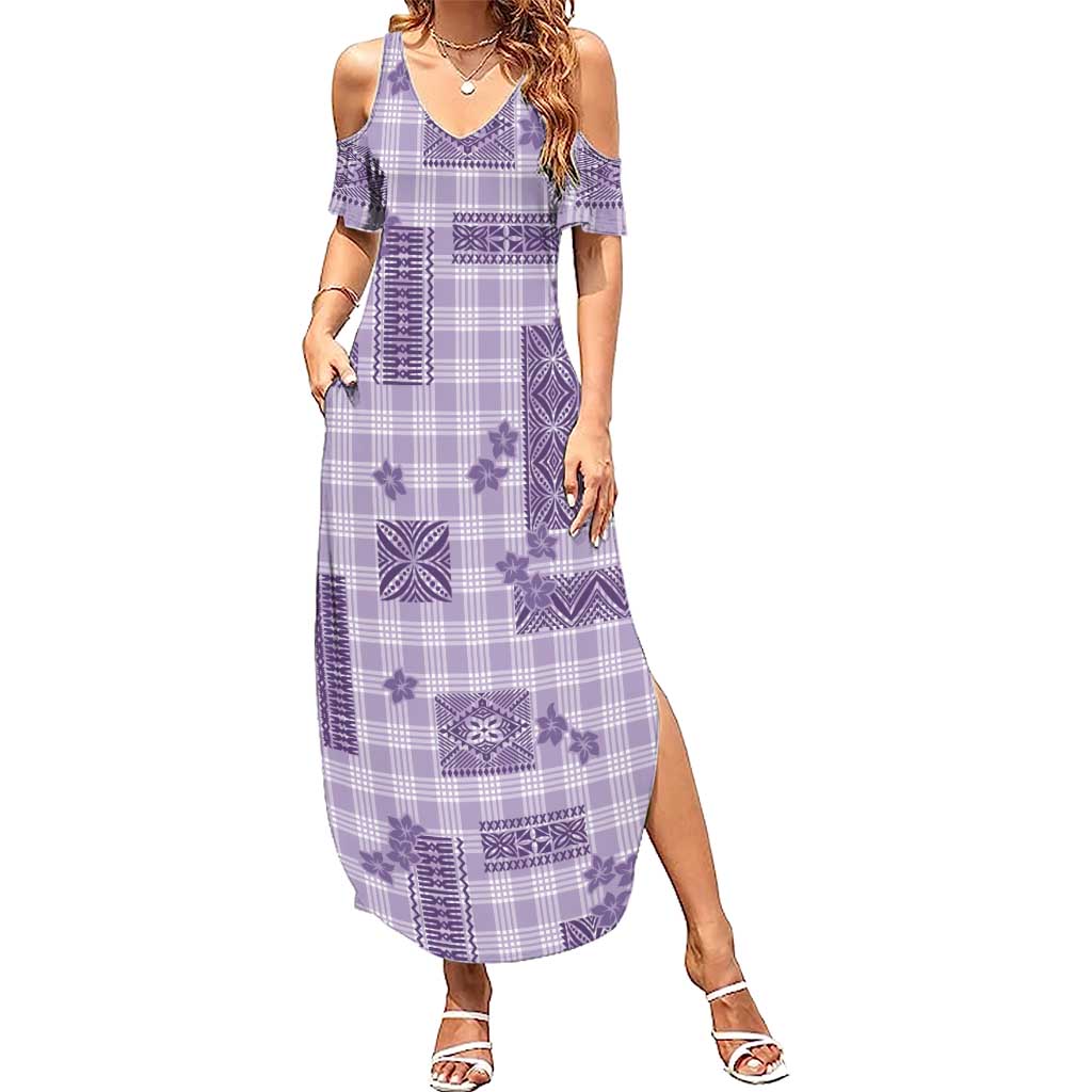 Hawaiian Quilt Tapa On Lilac Palaka Motifs Family Matching Summer Maxi Dress and Hawaiian Shirt