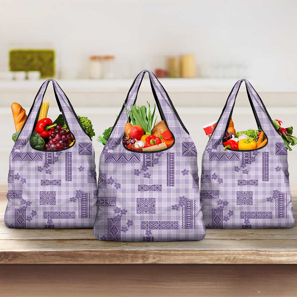Hawaiian Quilt Tapa On Lilac Palaka Motifs Grocery Bag