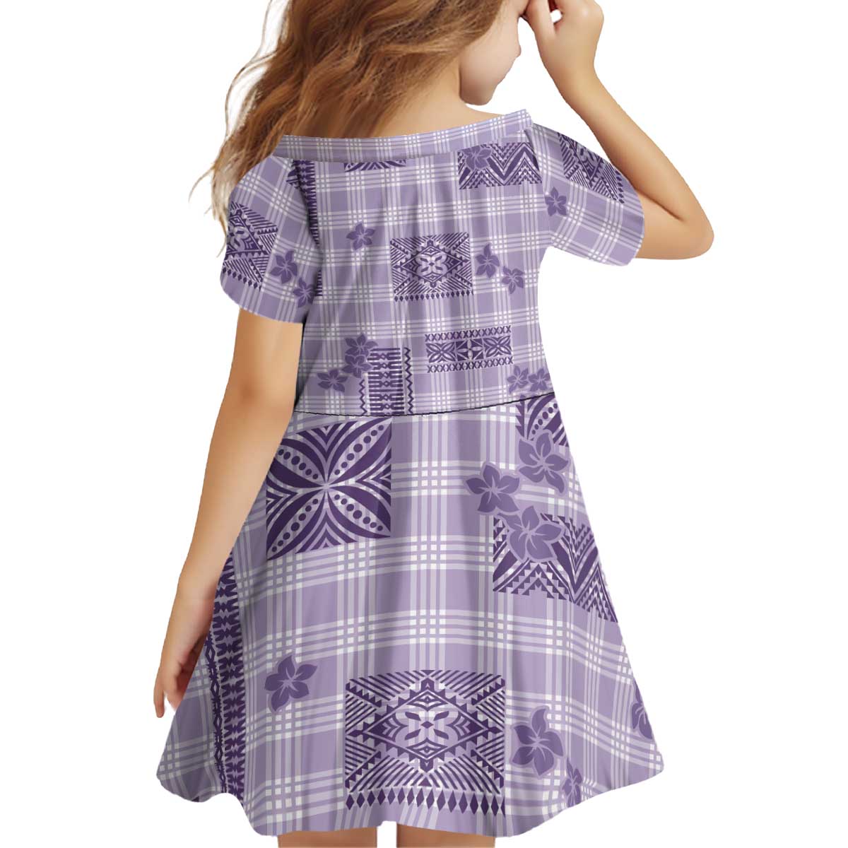 Hawaiian Quilt Tapa On Lilac Palaka Motifs Kid Short Sleeve Dress