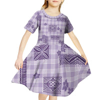 Hawaiian Quilt Tapa On Lilac Palaka Motifs Kid Short Sleeve Dress