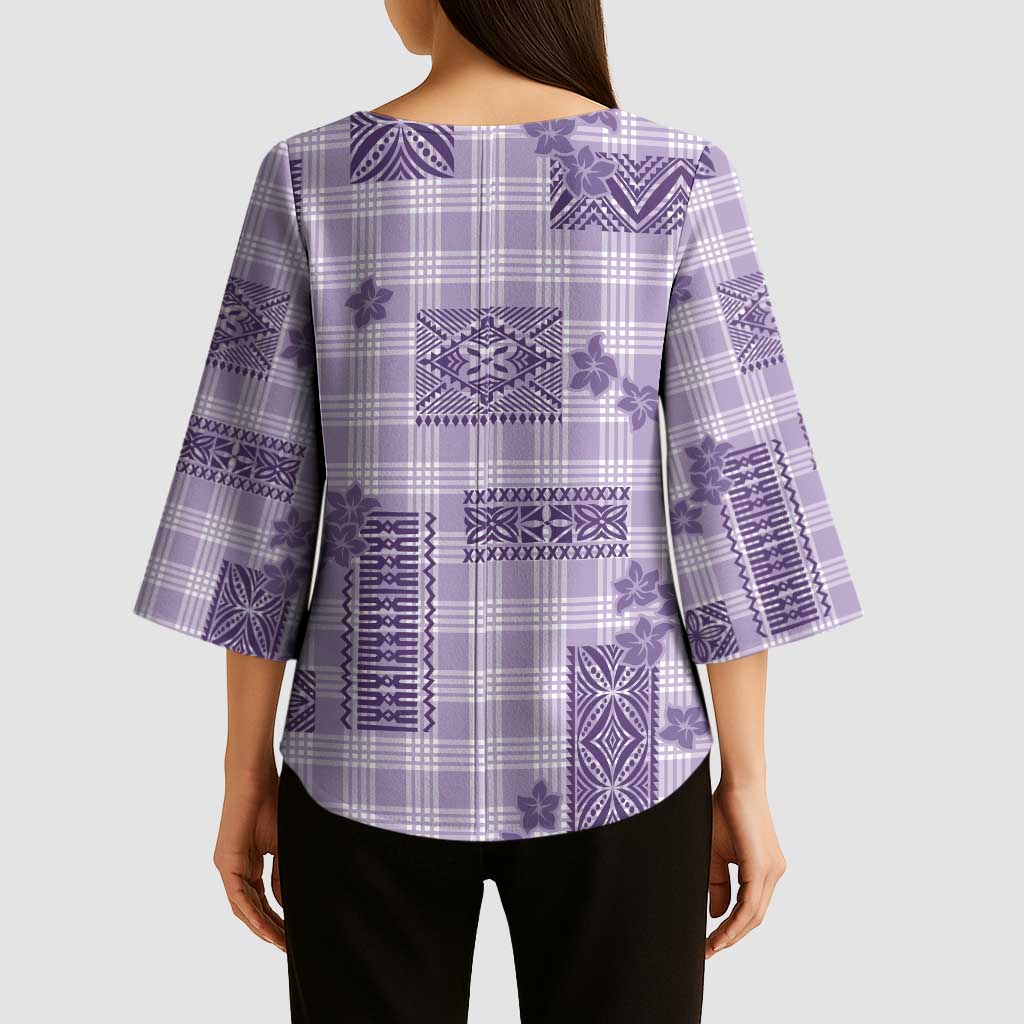 Hawaiian Quilt Tapa On Lilac Palaka Motifs Kimono Sleeve Blouse