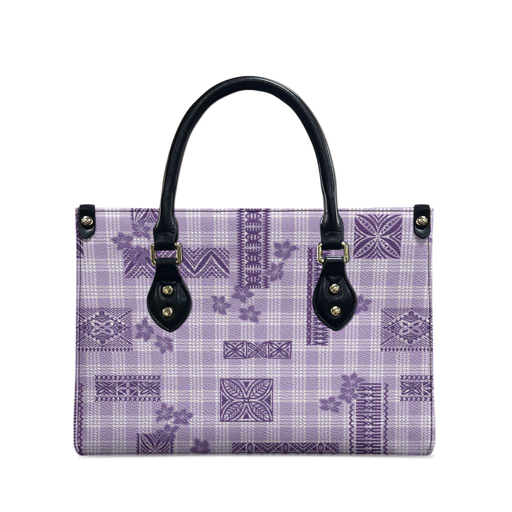 Hawaiian Quilt Tapa On Lilac Palaka Motifs Leather Bag
