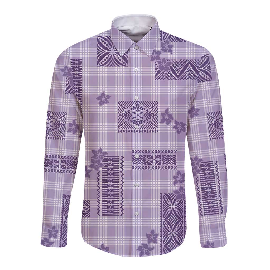 Hawaiian Quilt Tapa On Lilac Palaka Motifs Long Sleeve Button Shirt