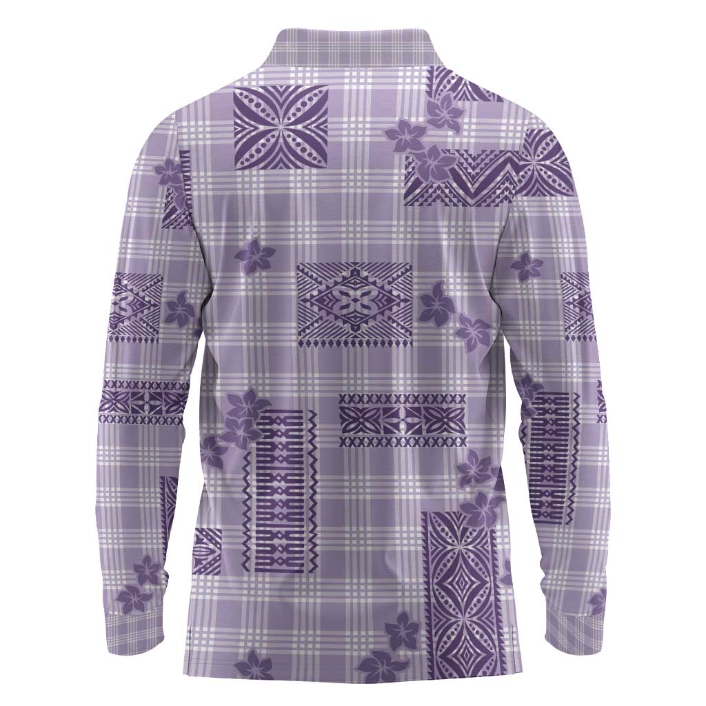 Hawaiian Quilt Tapa On Lilac Palaka Motifs Long Sleeve Polo Shirt