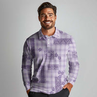 Hawaiian Quilt Tapa On Lilac Palaka Motifs Long Sleeve Polo Shirt