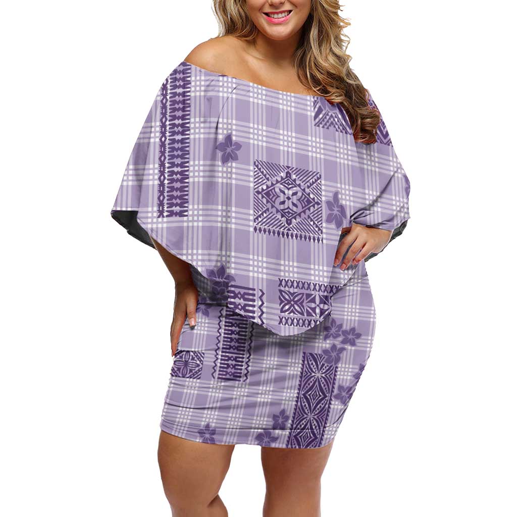 Hawaiian Quilt Tapa On Lilac Palaka Motifs Off Shoulder Short Dress