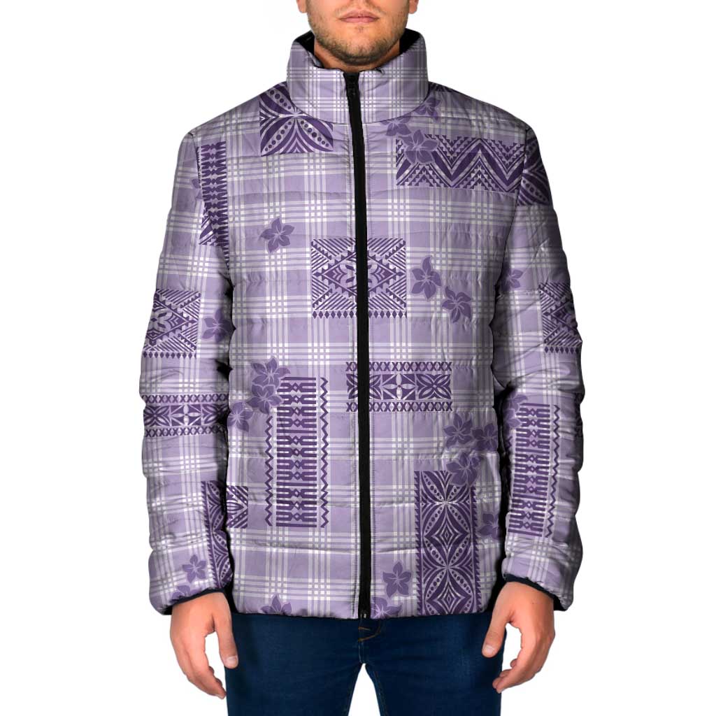 Hawaiian Quilt Tapa On Lilac Palaka Motifs Padded Jacket