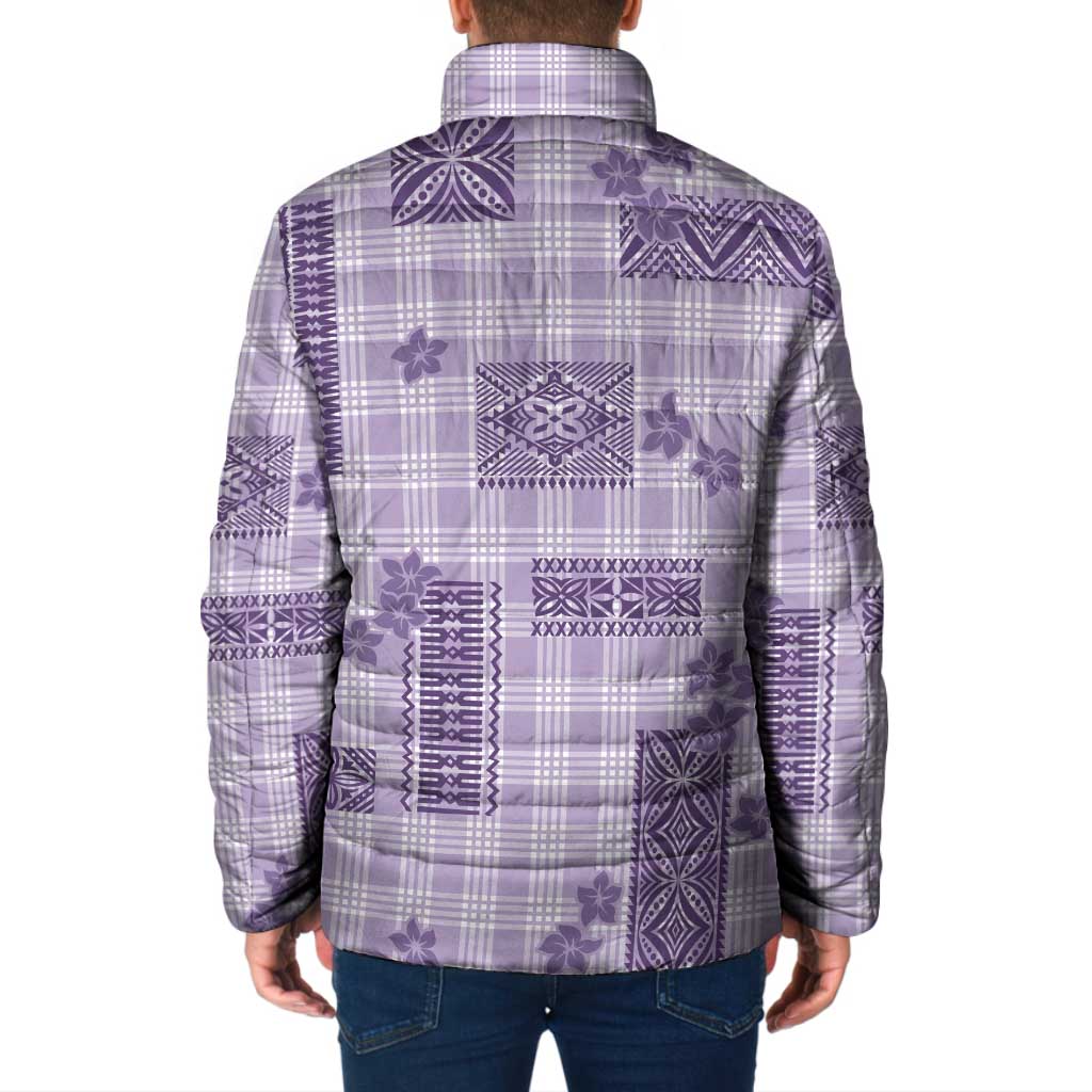 Hawaiian Quilt Tapa On Lilac Palaka Motifs Padded Jacket