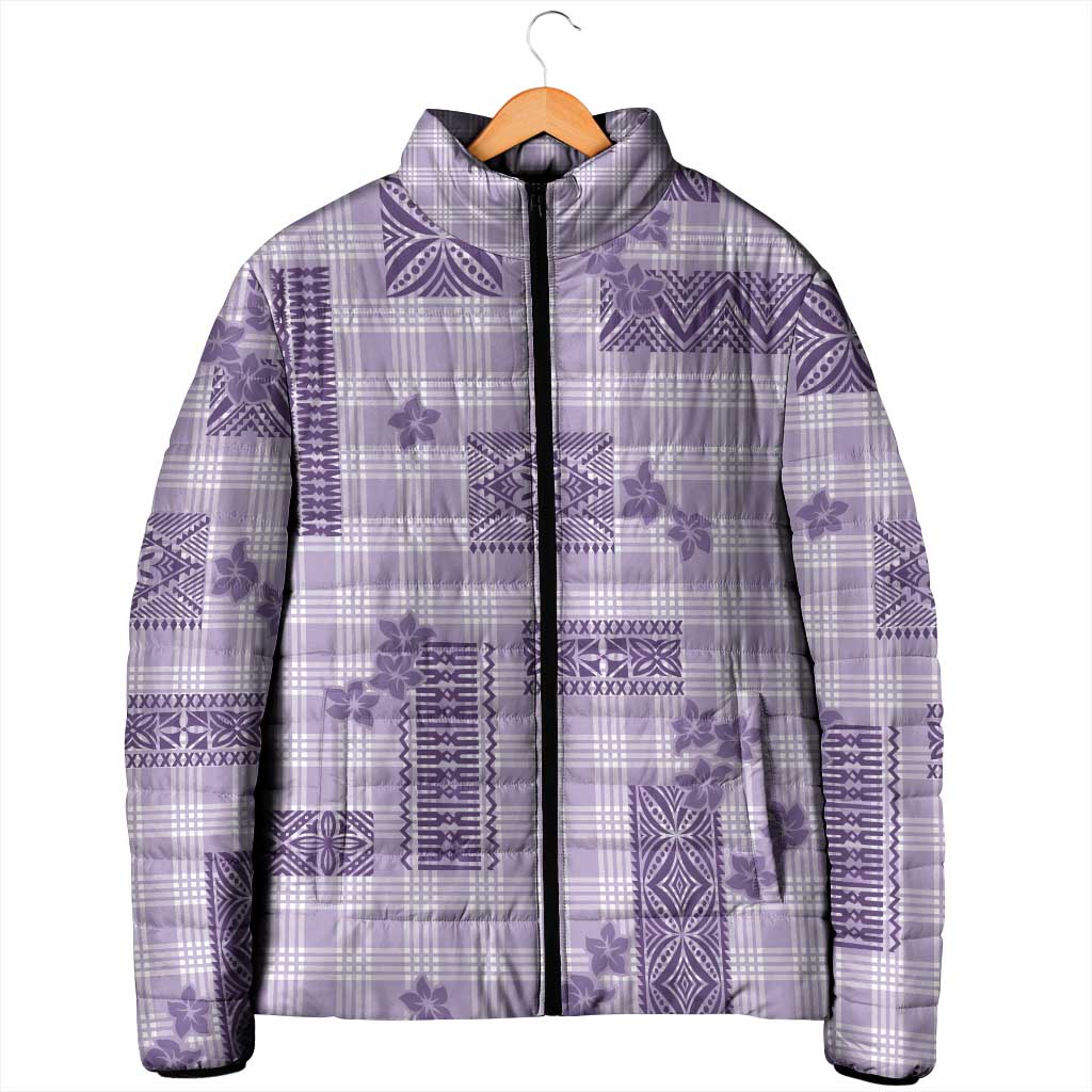 Hawaiian Quilt Tapa On Lilac Palaka Motifs Padded Jacket