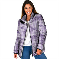 Hawaiian Quilt Tapa On Lilac Palaka Motifs Padded Jacket