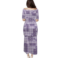 Hawaiian Quilt Tapa On Lilac Palaka Motifs Puletasi
