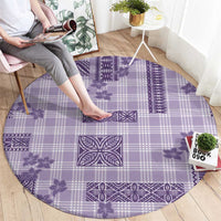 Hawaiian Quilt Tapa On Lilac Palaka Motifs Round Carpet