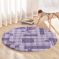 Hawaiian Quilt Tapa On Lilac Palaka Motifs Round Carpet