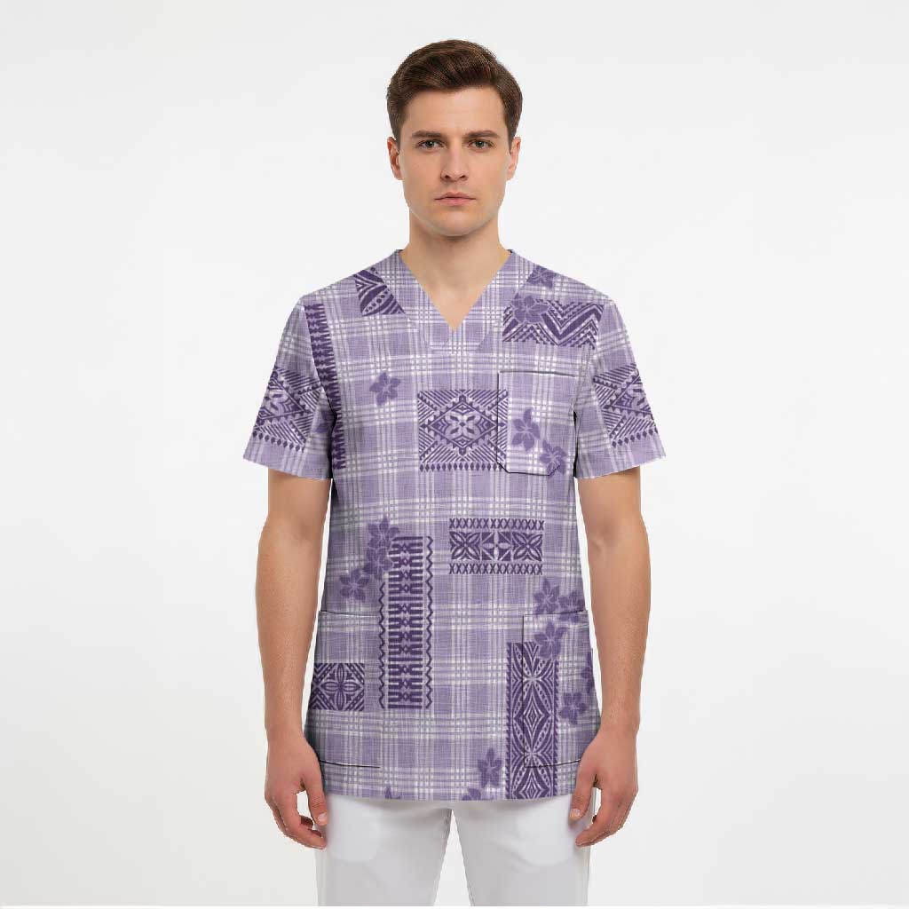 Hawaiian Quilt Tapa On Lilac Palaka Motifs Scrub Top