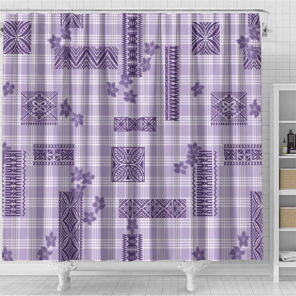 Hawaiian Quilt Tapa On Lilac Palaka Motifs Shower Curtain