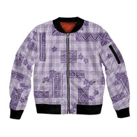 Hawaiian Quilt Tapa On Lilac Palaka Motifs Sleeve Zip Bomber Jacket