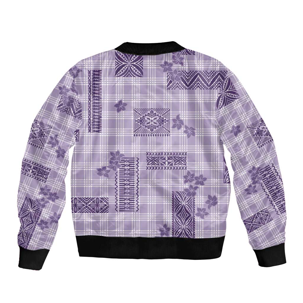 Hawaiian Quilt Tapa On Lilac Palaka Motifs Sleeve Zip Bomber Jacket