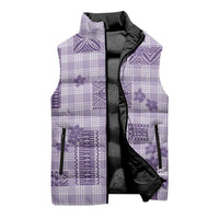 Hawaiian Quilt Tapa On Lilac Palaka Motifs Sleeveless Puffer Jacket