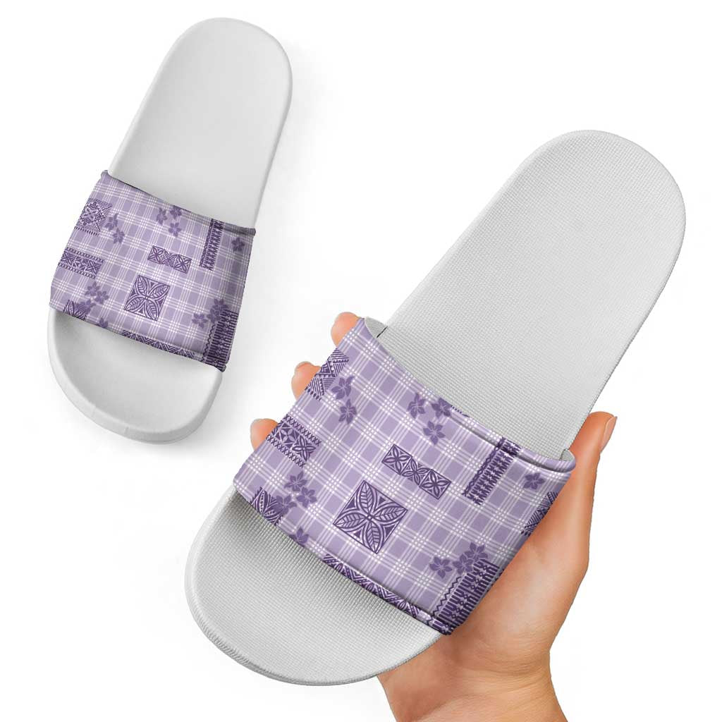 Hawaiian Quilt Tapa On Lilac Palaka Motifs Slide Sandals