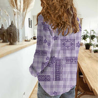 Hawaiian Quilt Tapa On Lilac Palaka Motifs Women Casual Shirt