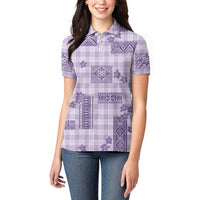 Hawaiian Quilt Tapa On Lilac Palaka Motifs Women Polo Shirt